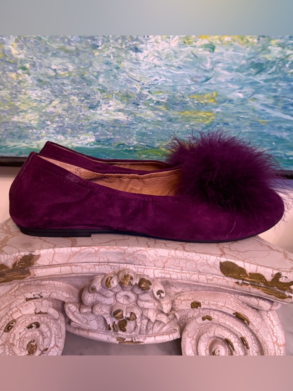 gentle souls Plum Suede Pom-Pom Ballet Flat